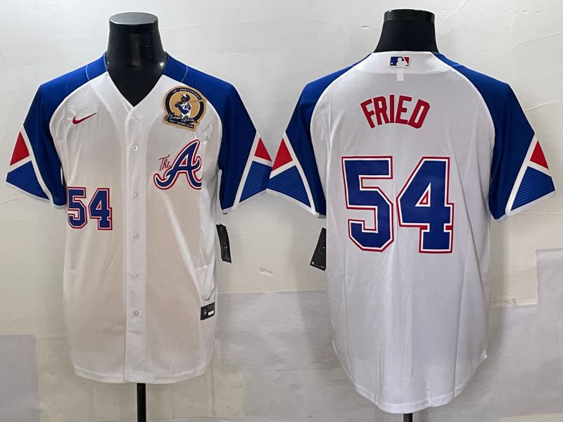 Men 2025 Atlanta Braves #54 Fried White blue City Edition Nike MLB Jersey style 2->atlanta braves->MLB Jersey